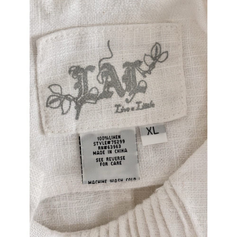 LAL‎ Live a Little White 100% Linen Jacket XL Cropped 3/4 Sleeve Coastal 0740 - Picture 4 of 6